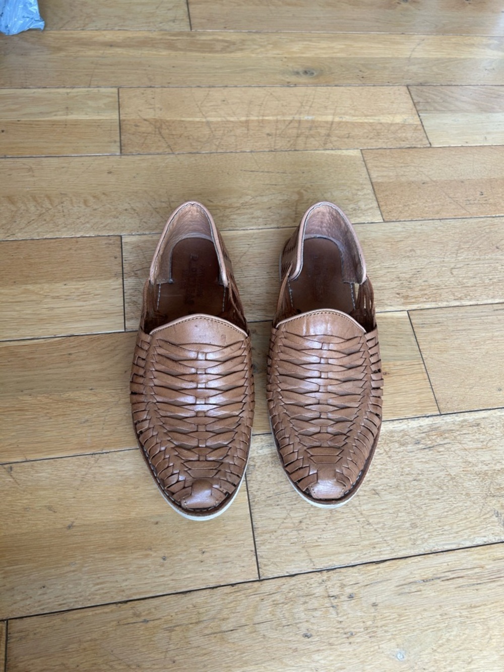 Men's Tan Woven Leather Slip-On Loafers / Huaraches / Moccasins